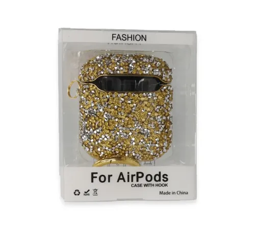 Apple Airpods 2 (2.nesil) Mira Taşlı Kılıf - Gold
