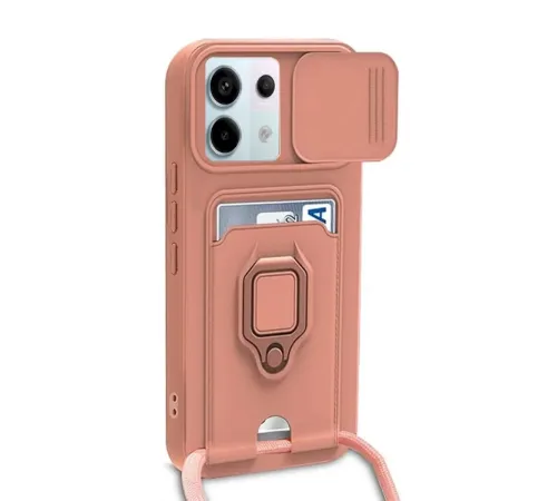Xiaomi Redmi Note 13 Pro 5G Kılıf Zuma Kartvizitli Yüzüklü Silikon - Pembe