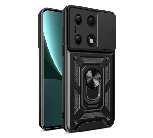 Xiaomi Poco M6 Pro 4G Kılıf Pars Lens Yüzüklü Silikon - Siyah