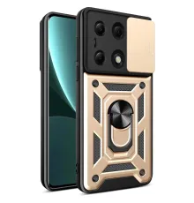 Xiaomi Poco M6 Pro 4G Kılıf Pars Lens Yüzüklü Silikon - Gold