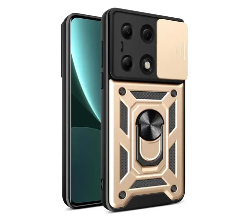 Xiaomi Poco M6 Pro 4G Kılıf Pars Lens Yüzüklü Silikon - Gold