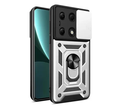 Xiaomi Poco M6 Pro 4G Kılıf Pars Lens Yüzüklü Silikon - Gümüş