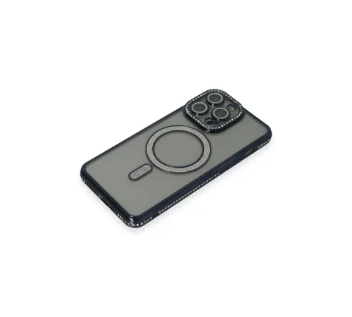 Apple iPhone 14 Pro Kılıf Joke Simli Magneticsafe Kılıf - Lacivert