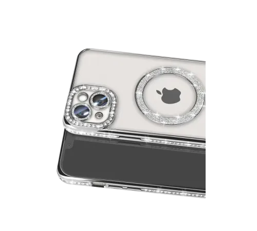 Apple iPhone 14 Kılıf Joke Simli Magneticsafe Kılıf - Gümüş
