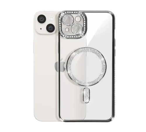 Apple iPhone 14 Kılıf Joke Simli Magneticsafe Kılıf - Gümüş