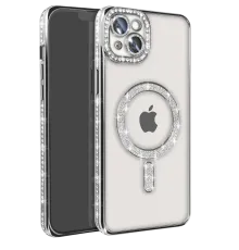 Apple iPhone 14 Kılıf Joke Simli Magneticsafe Kılıf - Gümüş