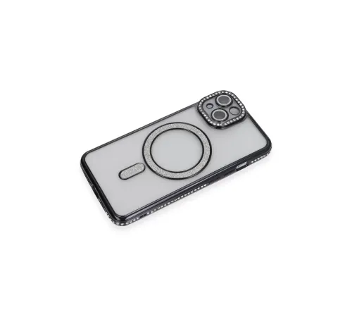 Apple iPhone 13 Kılıf Joke Simli Magneticsafe Kılıf - Siyah