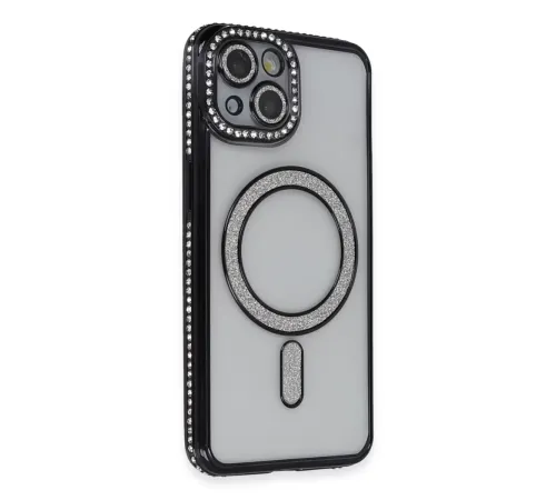 Apple iPhone 13 Kılıf Joke Simli Magneticsafe Kılıf - Siyah