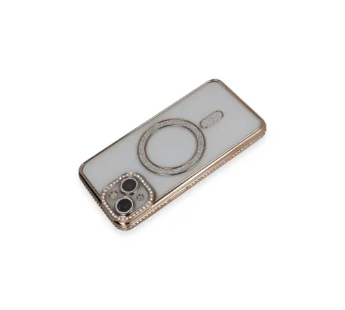Apple iPhone 13 Kılıf Joke Simli Magneticsafe Kılıf - Gold