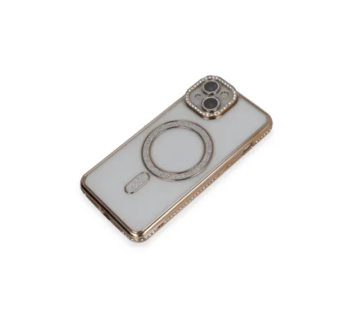 Apple iPhone 13 Kılıf Joke Simli Magneticsafe Kılıf - Gold