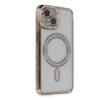 Apple iPhone 13 Kılıf Joke Simli Magneticsafe Kılıf - Gold