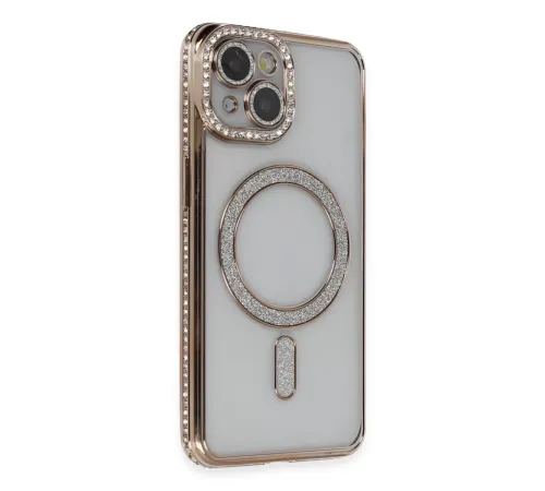 Apple iPhone 13 Kılıf Joke Simli Magneticsafe Kılıf - Gold
