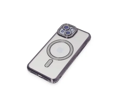 Apple iPhone 13 Kılıf Joke Simli Magneticsafe Kılıf - Derin Mor