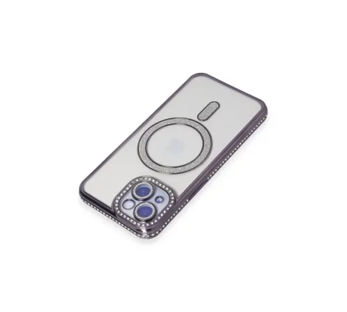 Apple iPhone 13 Kılıf Joke Simli Magneticsafe Kılıf - Derin Mor