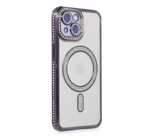 Apple iPhone 13 Kılıf Joke Simli Magneticsafe Kılıf - Derin Mor