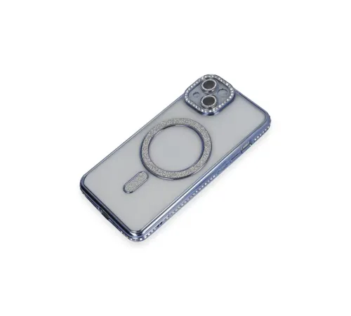 Apple iPhone 13 Kılıf Joke Simli Magneticsafe Kılıf - Mavi