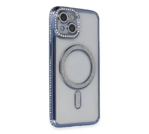 Apple iPhone 13 Kılıf Joke Simli Magneticsafe Kılıf - Mavi