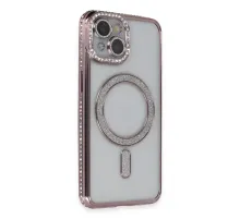 Apple iPhone 13 Kılıf Joke Simli Magneticsafe Kılıf - Pembe