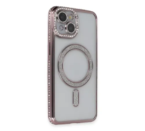 Apple iPhone 13 Kılıf Joke Simli Magneticsafe Kılıf - Pembe