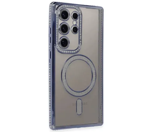 Samsung Galaxy S24 Ultra Kılıf Joke Simli Magneticsafe Kılıf - Mavi