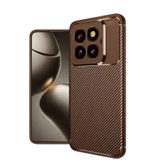 Xiaomi Mi 14T Pro Kılıf Auto Focus Karbon Kapak - Kahverengi