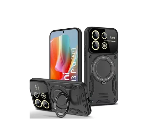 Xiaomi Redmi Note 13 Pro 5G Kılıf Joy Lens Standlı Kapak - Siyah