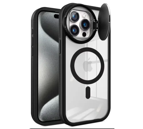 Apple iPhone 15 Pro Kılıf Teleskop Lens Magsafe Silikon Kapak - Siyah