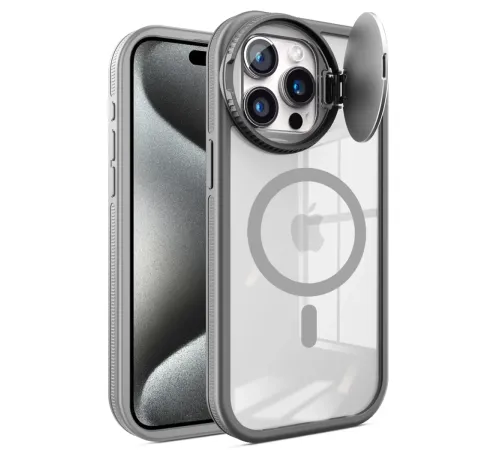 Apple iPhone 15 Pro Kılıf Teleskop Lens Magsafe Silikon Kapak - Titan Gri