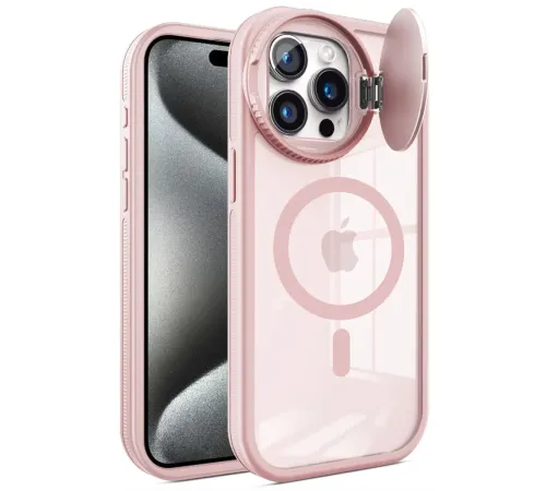 Apple iPhone 15 Pro Kılıf Teleskop Lens Magsafe Silikon Kapak - Pembe