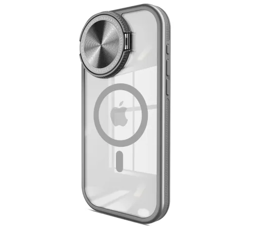 Apple iPhone 15 Pro Max Kılıf Teleskop Lens Magsafe Silikon Kapak - Titan Gri