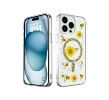 Apple iPhone 14 Pro Max Kılıf Daisy Simli Magsafe Kapak - Gold