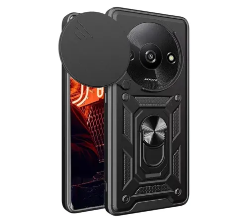 Xiaomi Redmi A3 4G Kılıf Pars Lens Yüzüklü Silikon - Siyah