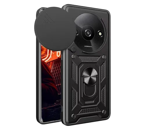 Xiaomi Redmi A3 4G Kılıf Pars Lens Yüzüklü Silikon - Siyah