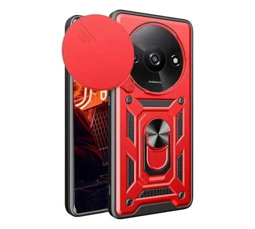 Xiaomi Redmi A3 4G Kılıf Pars Lens Yüzüklü Silikon - Kırmızı