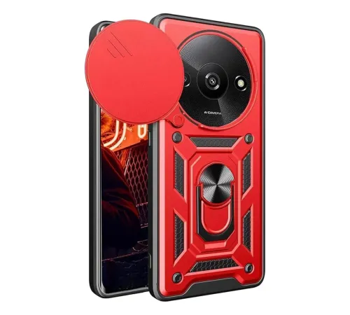 Xiaomi Redmi A3 4G Kılıf Pars Lens Yüzüklü Silikon - Kırmızı