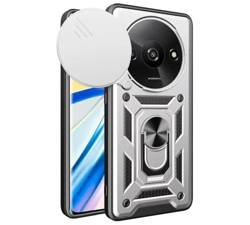 Xiaomi Redmi A3 4G Kılıf Pars Lens Yüzüklü Silikon - Gümüş