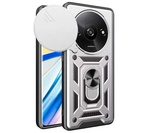 Xiaomi Redmi A3 4G Kılıf Pars Lens Yüzüklü Silikon - Gümüş