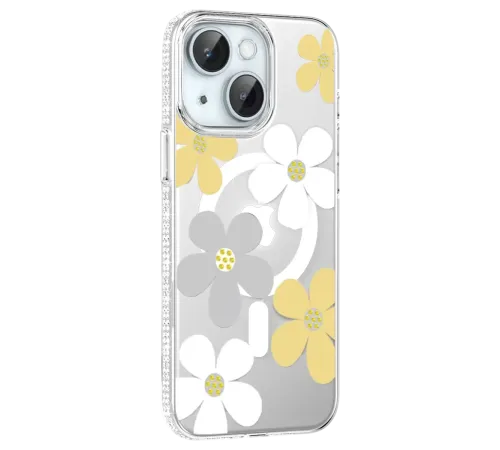 Apple iPhone 14 Floral Magsafe Kapak - Sarı