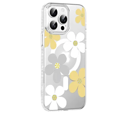 Apple iPhone 14 Pro Max Floral Magsafe Kapak - Sarı