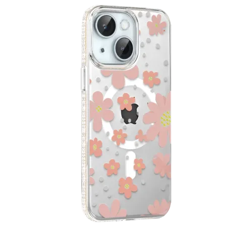 Apple iPhone 15 Floral Magsafe Kapak - Pembe