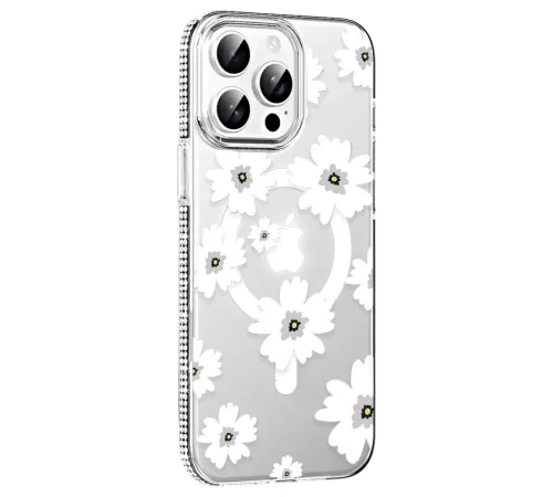 Apple iPhone 15 Pro Max Floral Magsafe Kapak - Beyaz