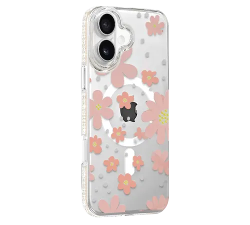 Apple iPhone 16 Floral Magsafe Kapak - Pembe
