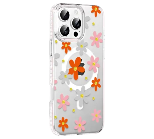 Apple iPhone 16 Pro Max Floral Magsafe Kapak - Turuncu