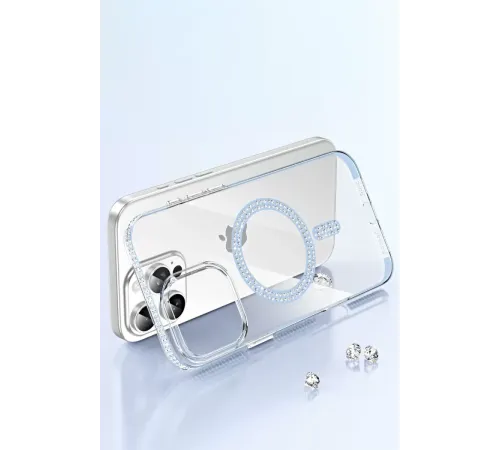 Apple iPhone 15 Pro Move Taşlı Magsafe Kapak - Mavi