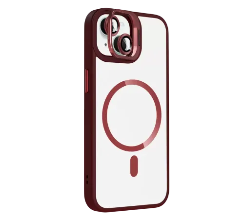 Apple iPhone 14 Remim Lensli Magsafe Standlı Kapak - Bordo