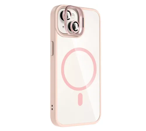 Apple iPhone 14 Remim Lensli Magsafe Standlı Kapak - Pembe