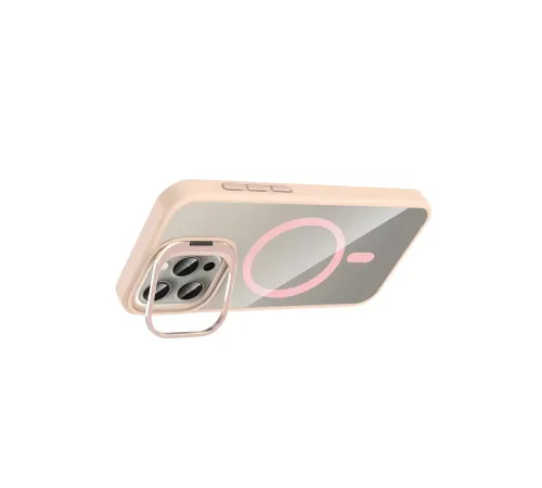 Apple iPhone 14 Pro Max Remim Lensli Magsafe Standlı Kapak - Pembe