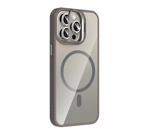 Apple iPhone 14 Pro Max Remim Lensli Magsafe Standlı Kapak - Titan Gri