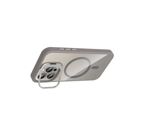 Apple iPhone 14 Pro Max Remim Lensli Magsafe Standlı Kapak - Titan Gri
