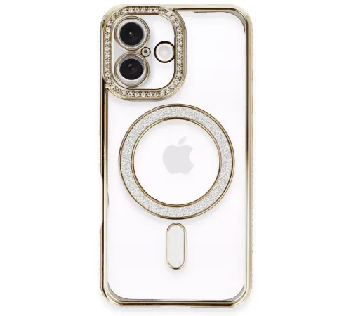 Apple iPhone 16 Kılıf Joke Simli Magneticsafe Kılıf - Gold